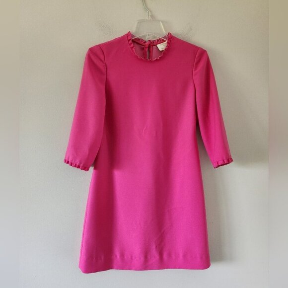 KATE SPADE | Dizzy Pink Ruffle Trim Flare Crepe Short Dress - Picture 2 of 6